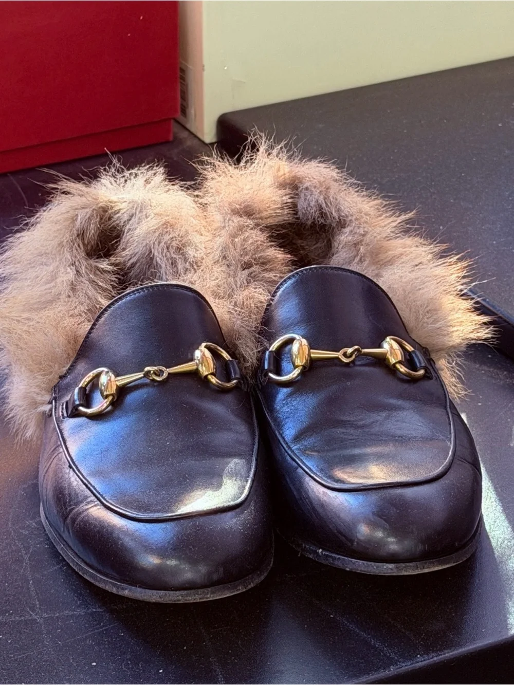 Gucci Black Leather Fur-Lined Princeton Loafers Sze 5.5 Men / Sze 9 Women